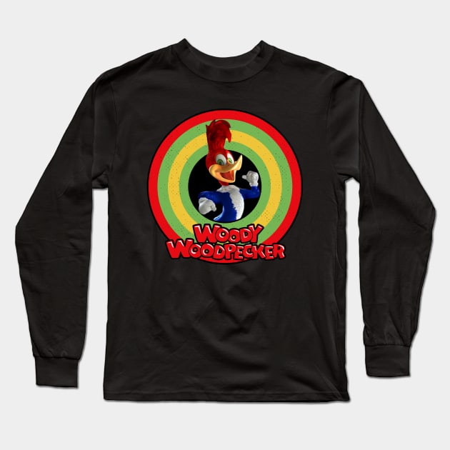 Woody Woodpecker Circle Style Long Sleeve T-Shirt by Gunung Sambojorka